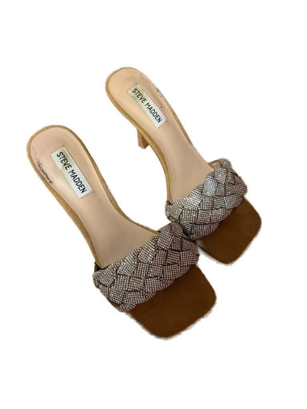 Steve Madden Kenley-R Braided Rhinestone Kitten Heel Sandals